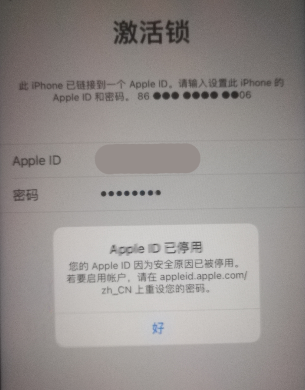 普兰店苹果手机维修分享iPhone 12 出现提示“Apple ID 已停用”怎么办 